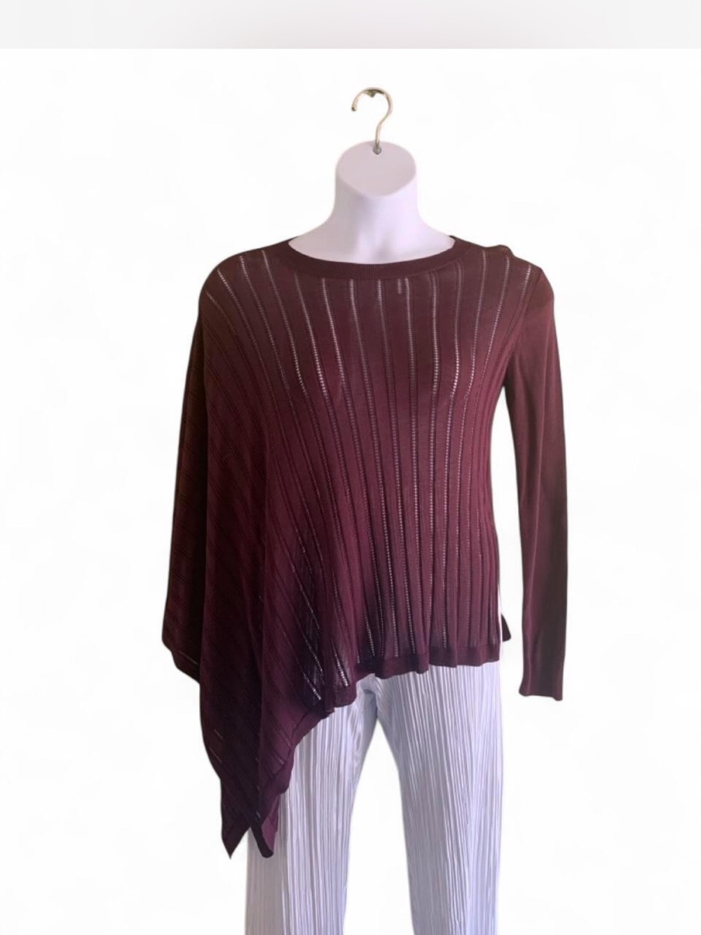 Halston Heritage Burgundy Asymmetric Open-Knit Sweater Top size M